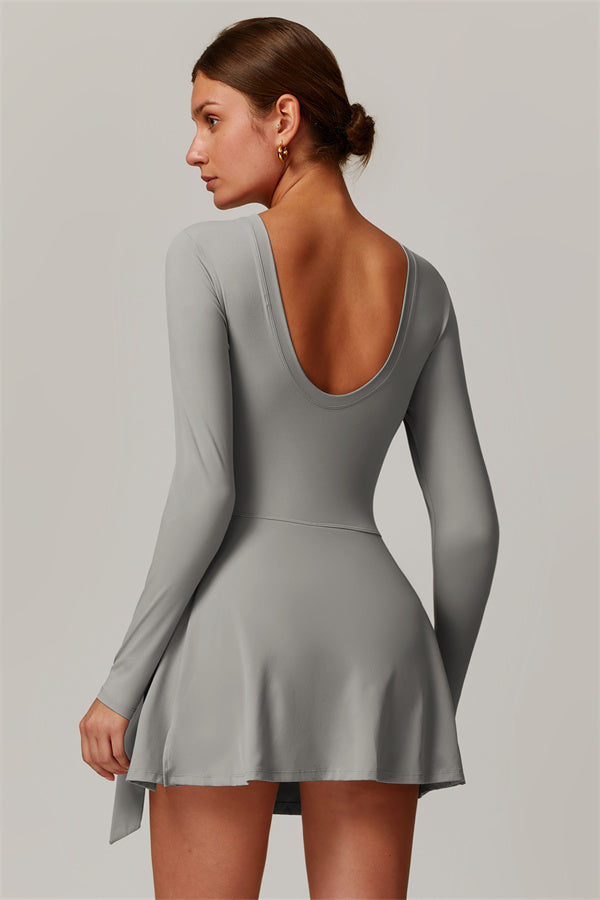 long sleeve tennis dress Zip Polo Collar with Built in Short Black / L crew neck/scoop neck Women's Tennis Dress Short Long