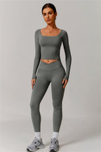 Das Vivid Langarm-Crop-Top-Leggings-2-teilige Set